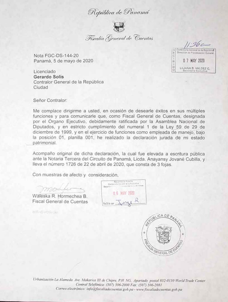 Declaración jurada de bienes de la fiscal general de Cuentas, Waleska  Hormechea – Fiscalía General de Cuentas